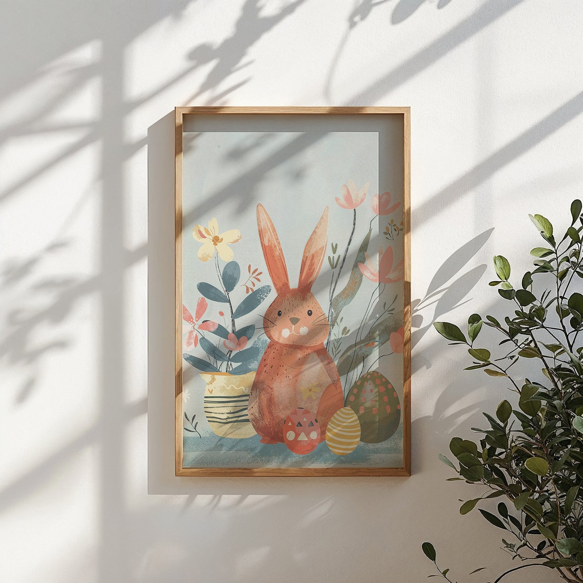 Orange Bunny With Easter Eggs And Flowers Pastel Spring Art Print - Image 5