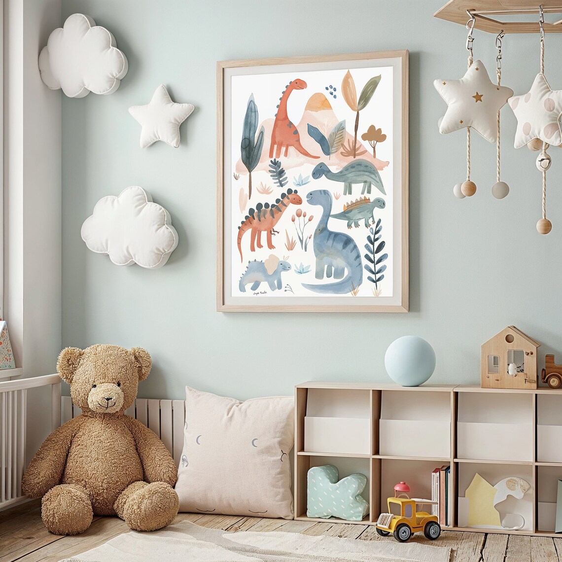 Watercolor Dinosaurs Nursery Poster Print for Playroom - Image 2