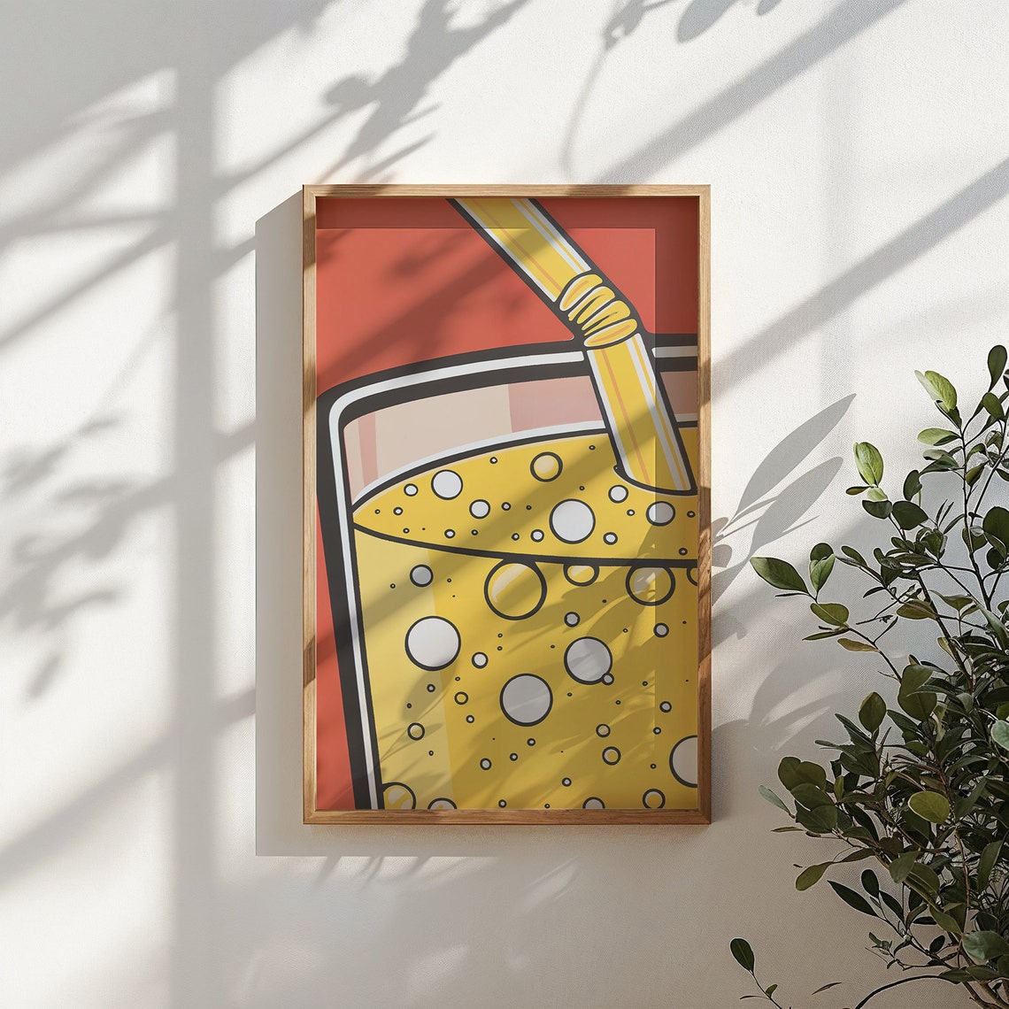 Pop Art Sparkling Juice Glass Poster Yellow Bubbles Retro Kitchen Art - Image 5