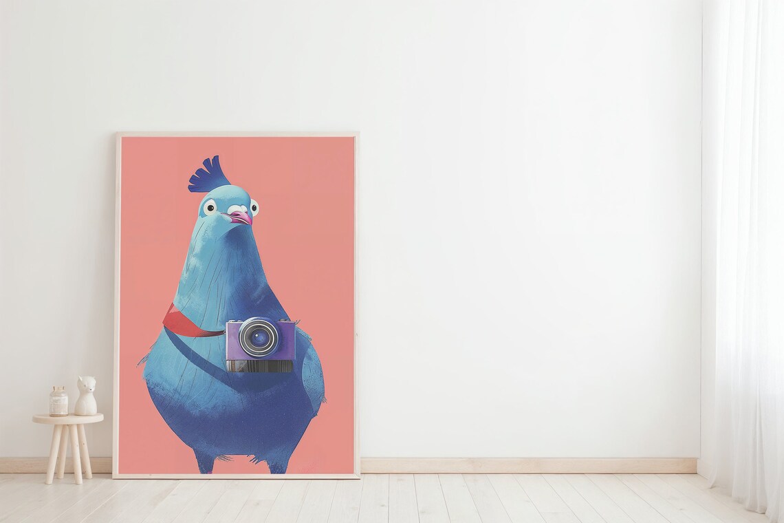 Photographer Pigeon Nursery Art Print, Whimsical Kids Decor - Image 3