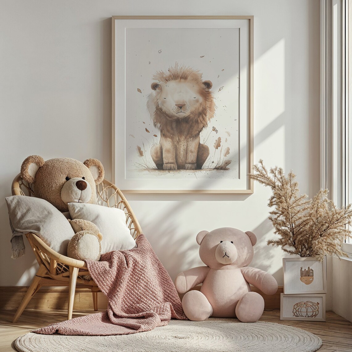 Baby Lion Cub Watercolor Neutral Beige Nursery Safari Animal Poster - Image 4