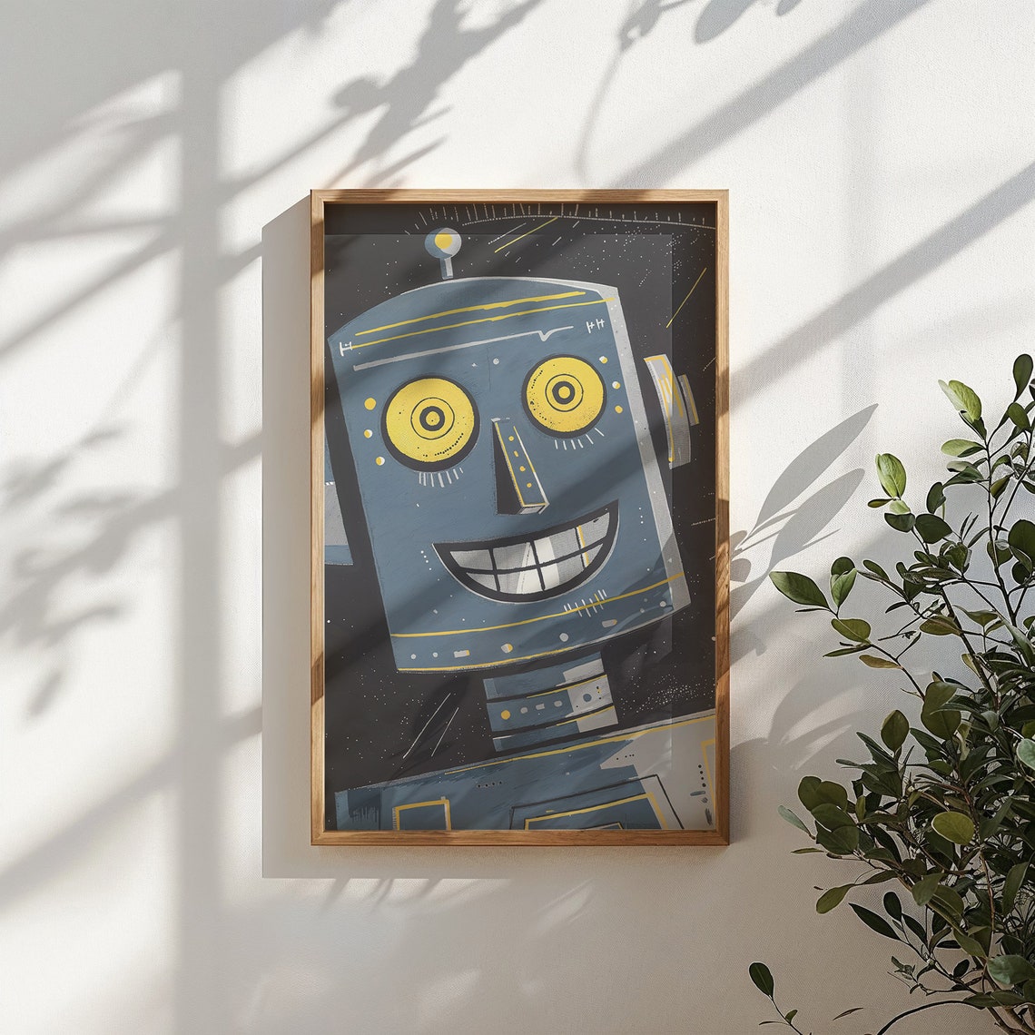 Smiling Retro Robot Night Space Kids Room Decor Vintage Wall Poster - Image 4