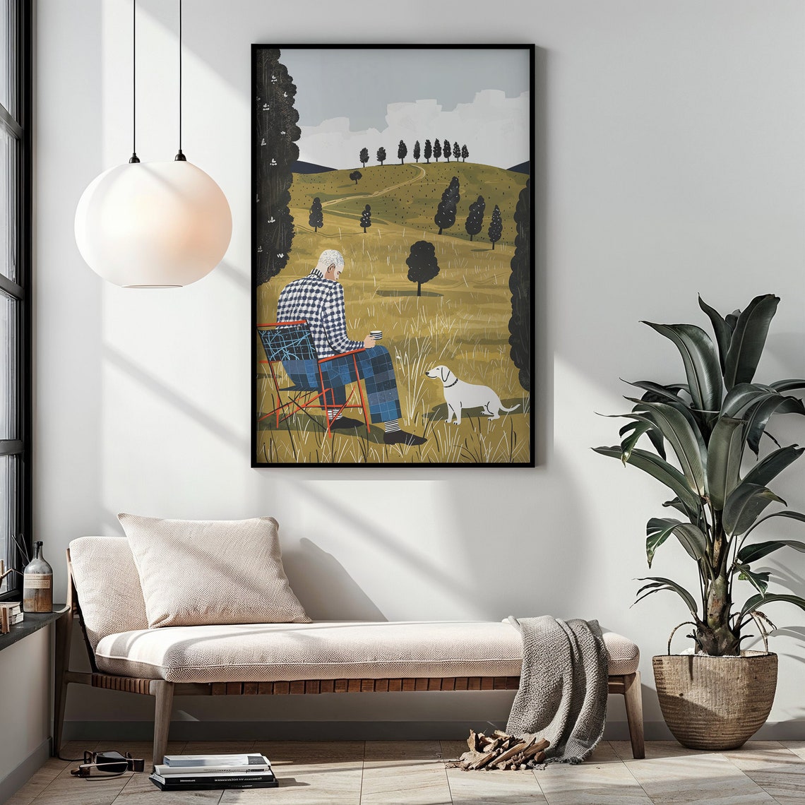 Elderly Man Dog Golden Rolling Hills Serene Countryside Wall Poster - Image 4