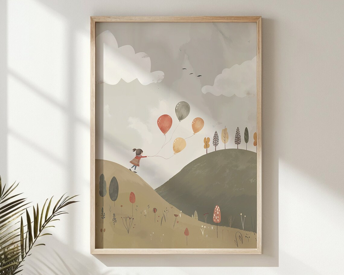 Girl With Balloons Nursery Room Wall Art Poster