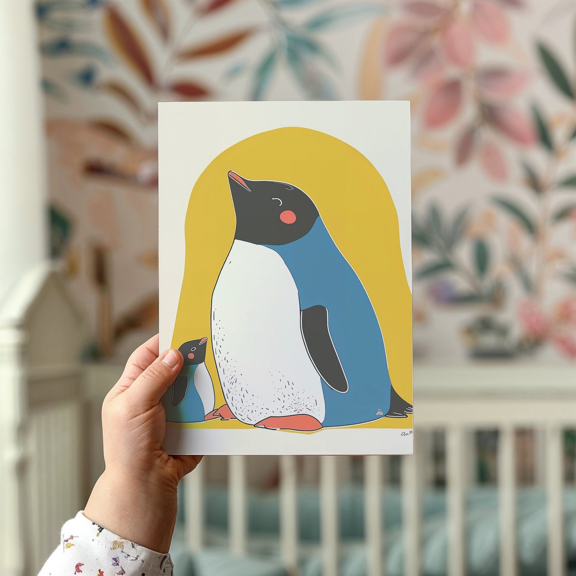 Penguin Parent And Chick Looking Up Mustard Arch Kids Poster - Image 5