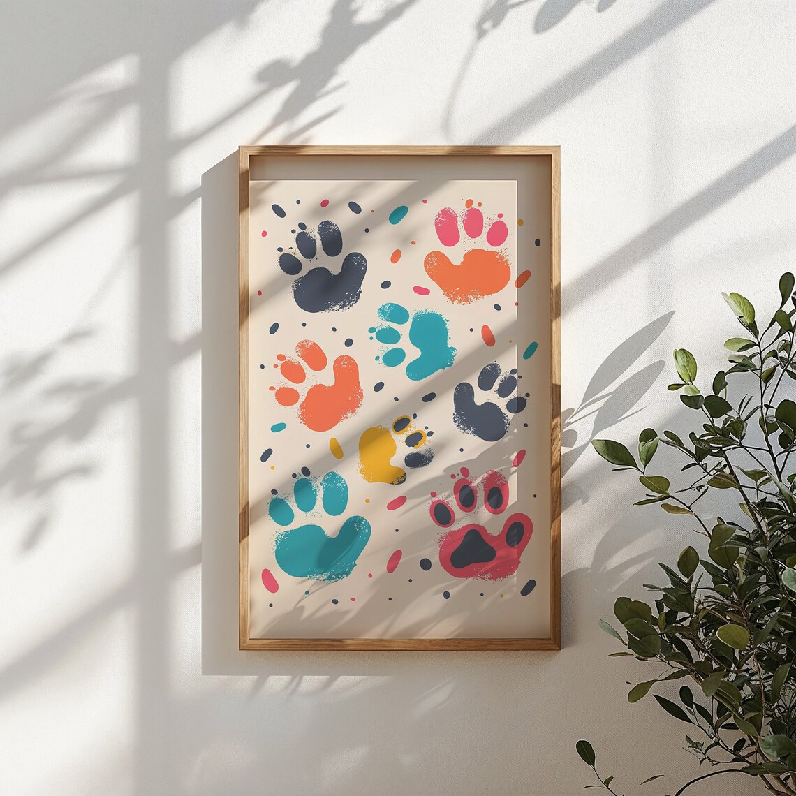 Watercolor Paw Prints Splash Cream Background Kids Nursery Art Poster - Image 4