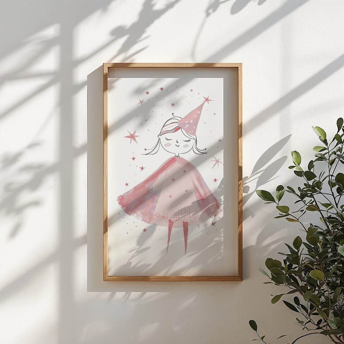 Fairy Princess Girl Pink Watercolor Party Hat Stars Nursery Poster - Image 5