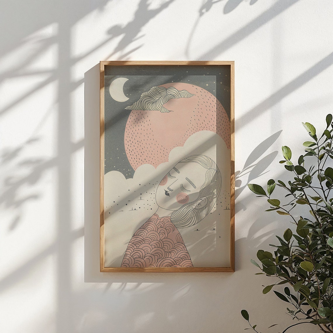 Dreamy Girl Sleeping Under Pink Moon Celestial Night Sky Art Poster - Image 5