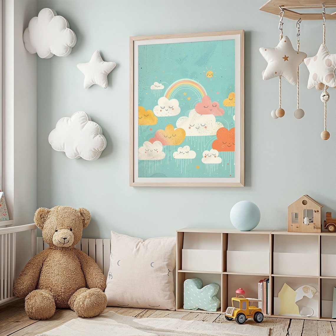 Smiling Clouds Rainbow Nursery Wall Art Kids Room Decor Whimsical Weather Poster Artwork Gift - Image 2