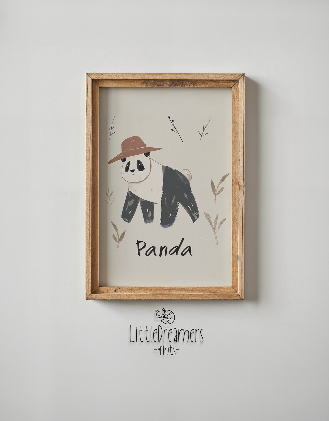 Panda Wearing Brown Hat Neutral Botanical Nursery Kids Room Art Poster - Image 6