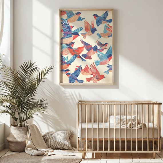 Bird Flock Art Print, Nursery Wall Art Decor