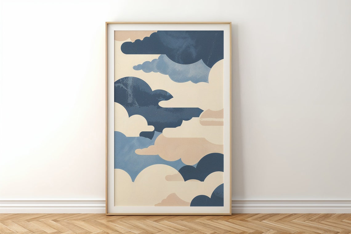 Whimsical Clouds Art Print Nursery Wall Art Kids Posters Decor Calming Sky Blue And Beige - Image 5