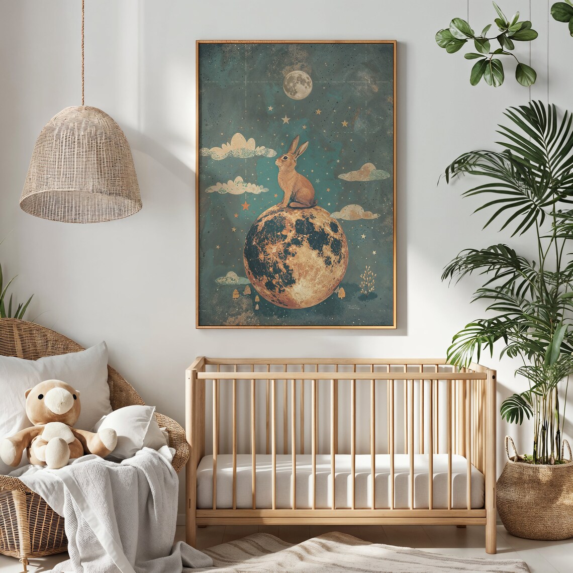 Rabbit Moon Art Print, Celestial Nursery Decor - Image 2