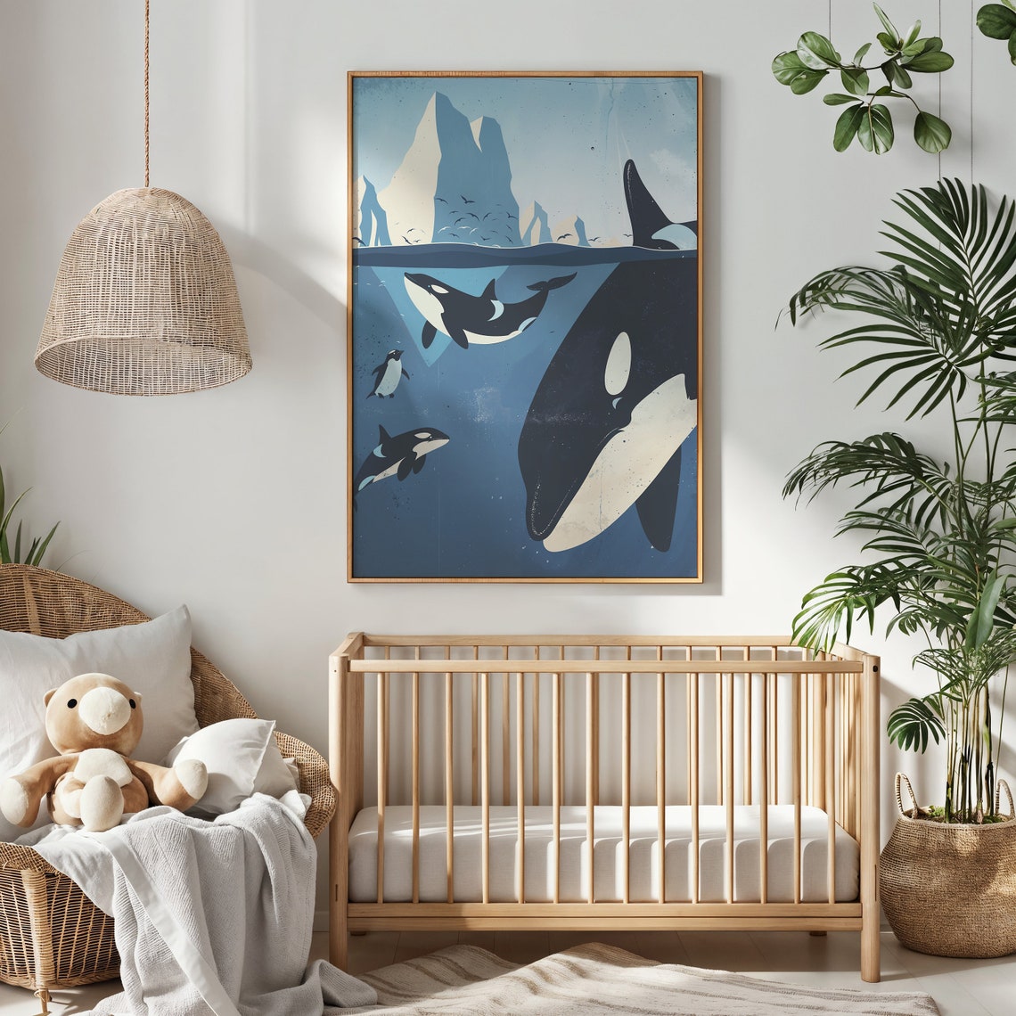 Orcas Penguins Underwater Icebergs Arctic Ocean Split View Poster - Image 3