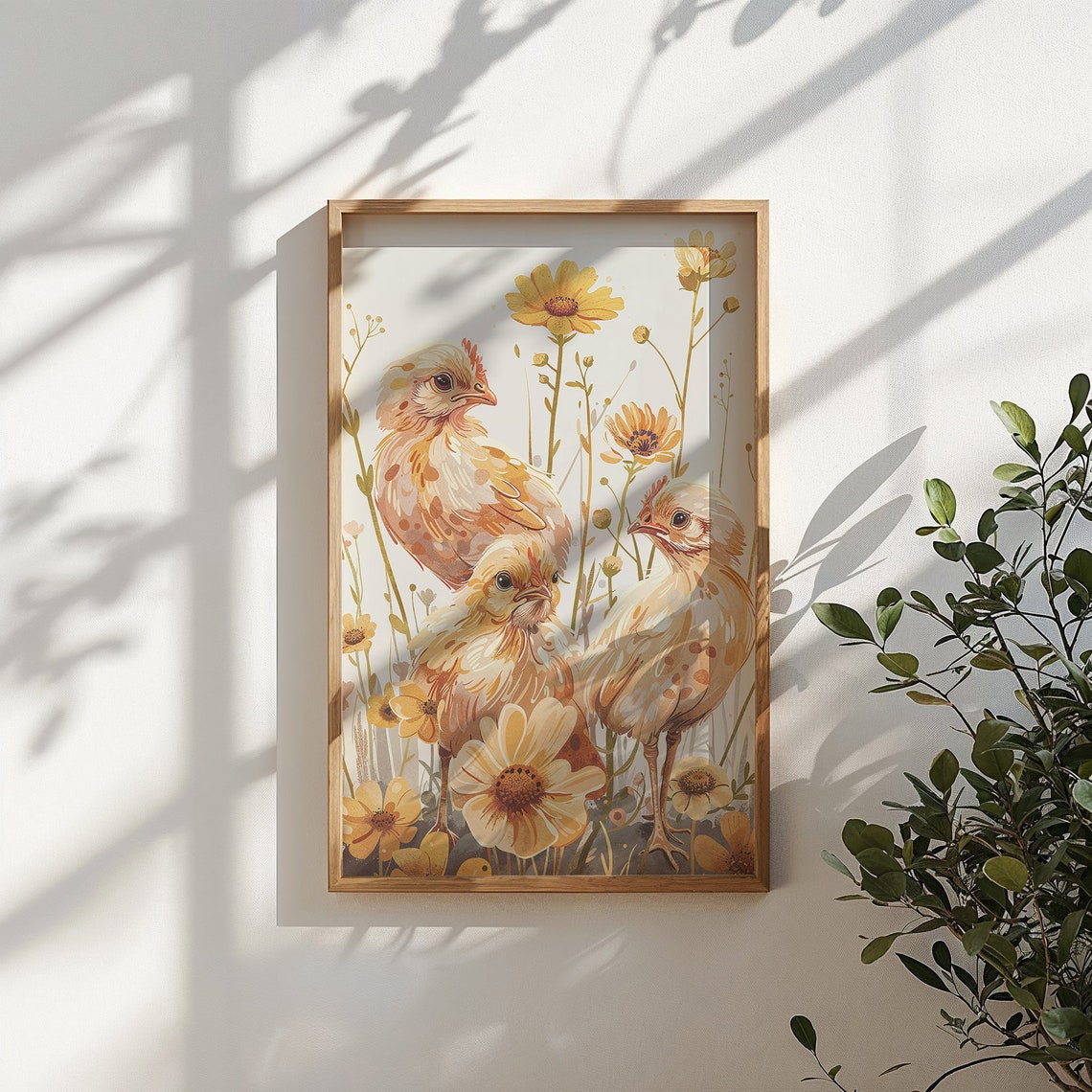 Three Baby Chicks Yellow Daisy Garden Watercolor Spring Nursery Poster - Image 5