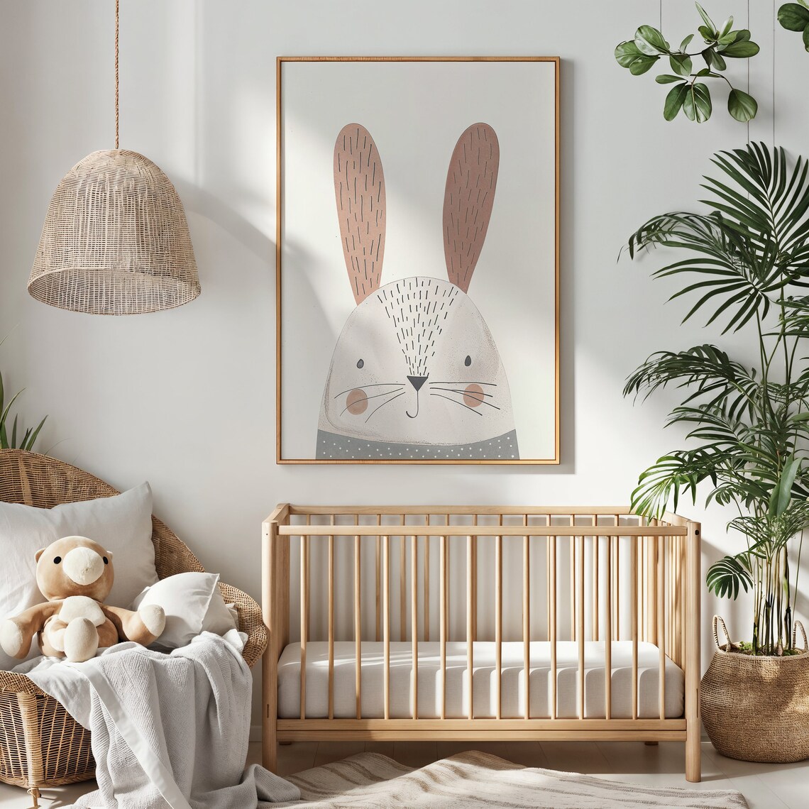 Minimalist Bunny Face Nursery Poster Blush Neutral Kids Bedroom Print - Image 3