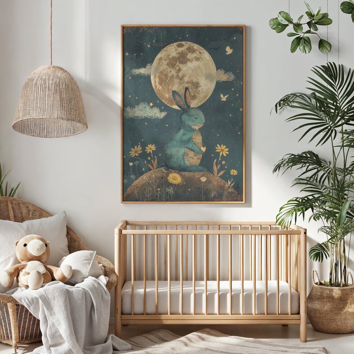 Moonlit Bunny Nursery Art Print, Celestial Rabbit - Image 2