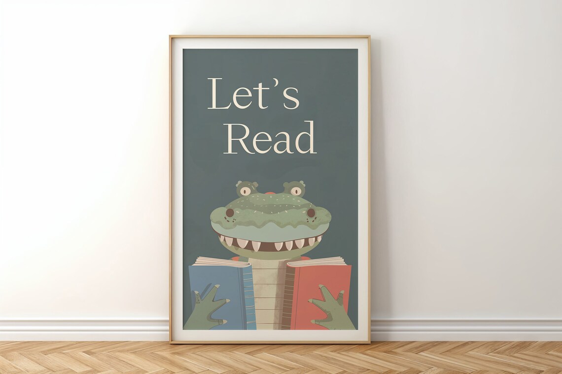 Reading Alligator Nursery Art Print for Young Readers - Image 4