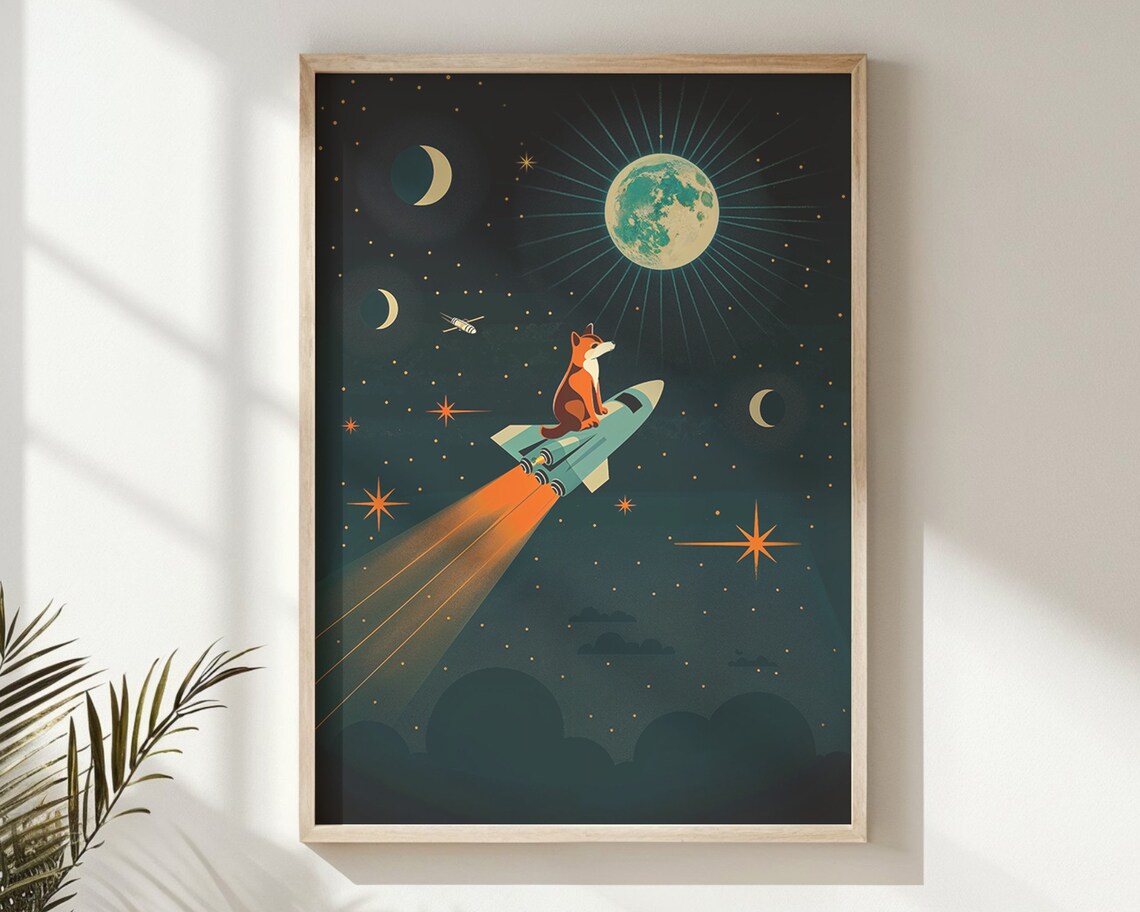 Astronaut Fox Space Nursery Art Print, Kids Room