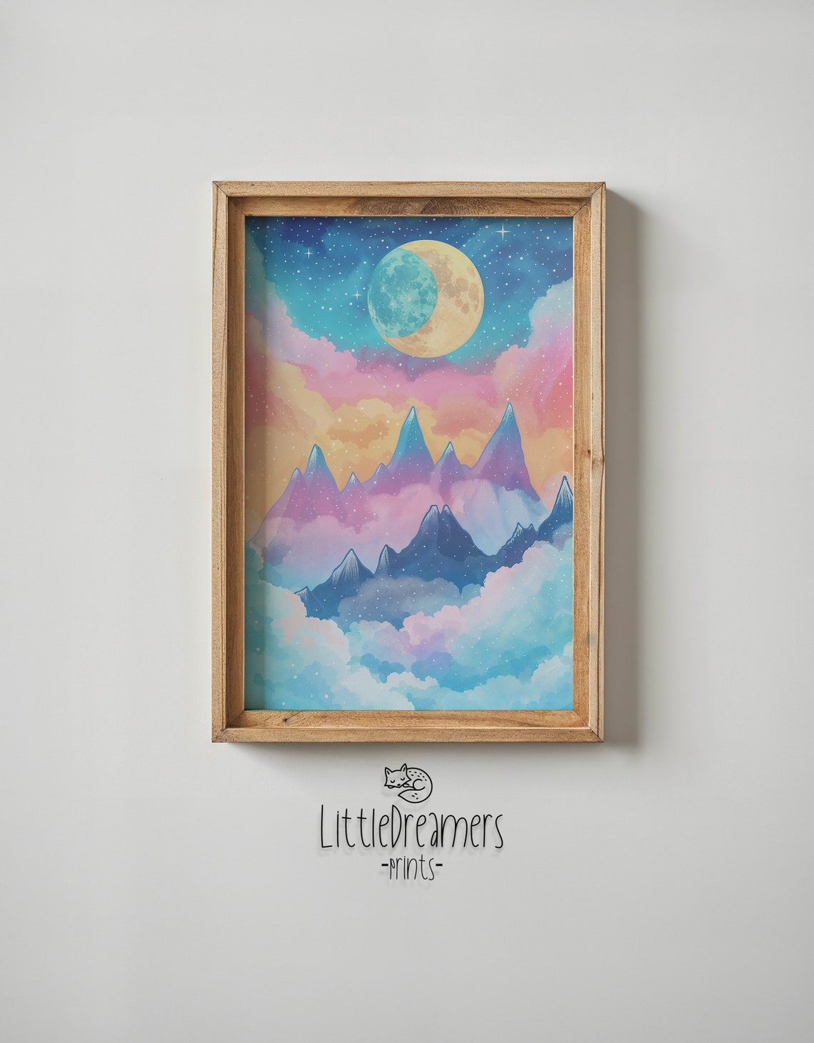Moonlit Mountain Landscape Nursery Wall Art Kids Room Poster Fantasy Scenery Decor Dreamy Night Sky Gift