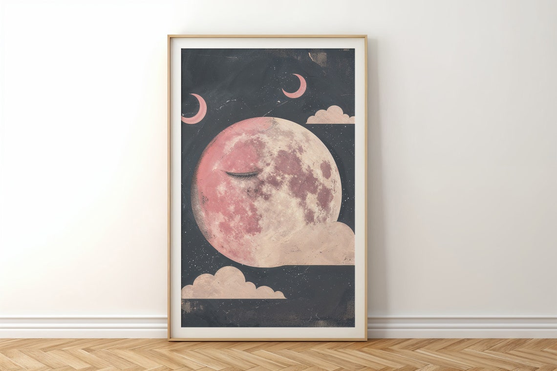 Sleeping Crescent Moon Print Celestial Nursery Wall Art Kids Space Themed Poster Whimsical Night Sky Decor Baby Room Gift - Image 5