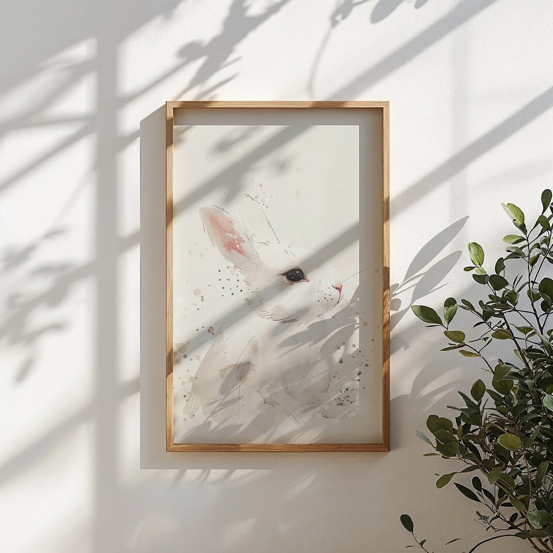 White Bunny Portrait Gentle Watercolor Cream Neutral Kids Room Poster - Image 4