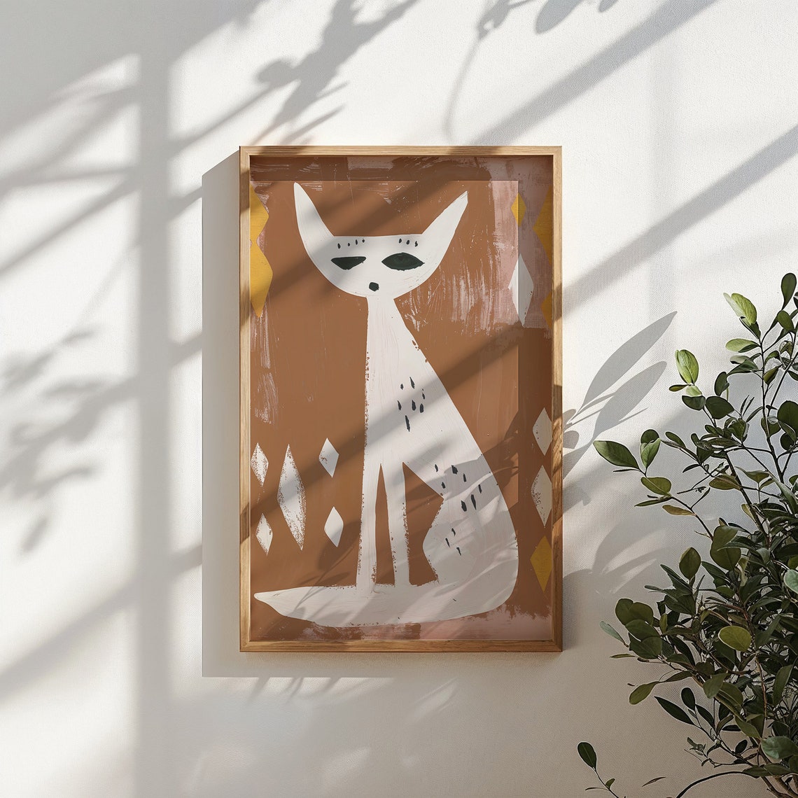 Abstract White Cat Terracotta Diamond Background Modern Nursery Poster - Image 2