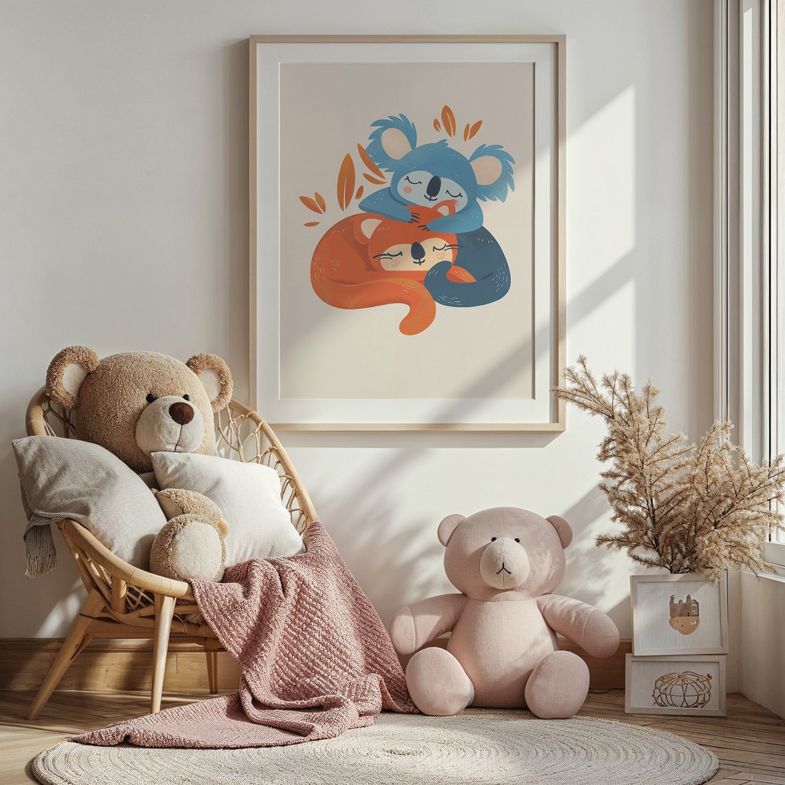 Sleeping Koala Fox Cuddle Pair Cozy Friends Illustration Kids Poster - Image 3