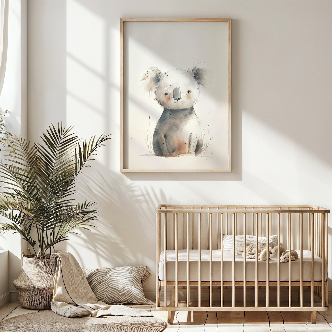 Baby Koala Watercolor Nursery Poster Soft Gray Neutral Tones Kids Art