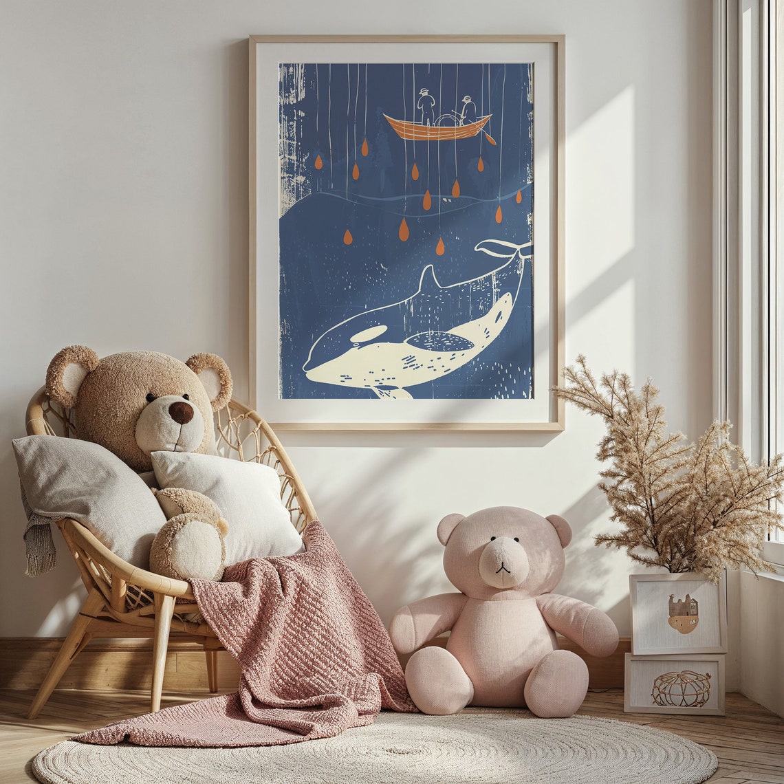 White Whale Fishermen Puppet Strings Blue Orange Nautical Art Poster - Image 4