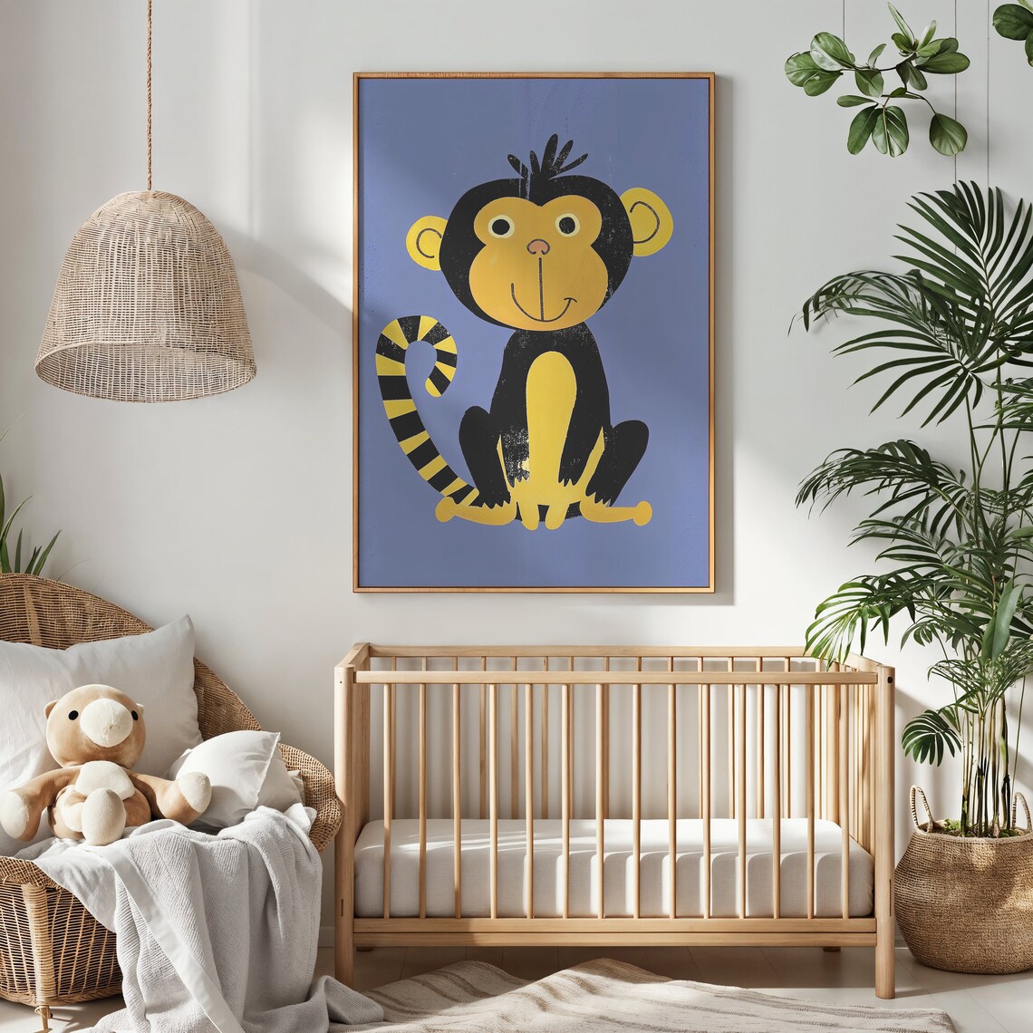 Smiling Yellow Monkey Cartoon Illustration Nursery Kids Room Animal Poster - Image 4