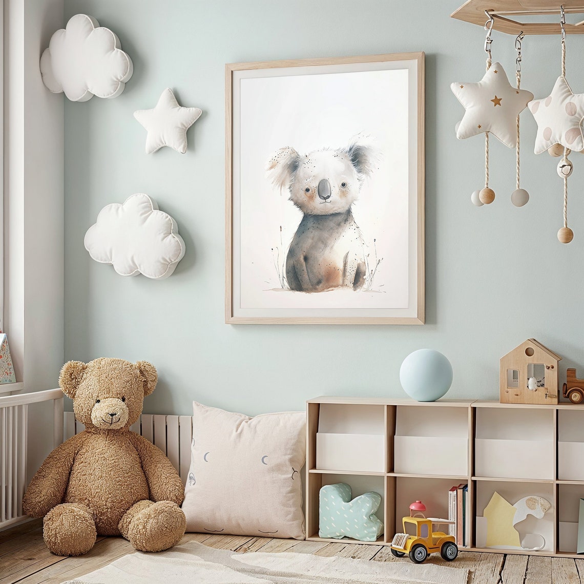 Baby Koala Watercolor Nursery Poster Soft Gray Neutral Tones Kids Art - Image 2