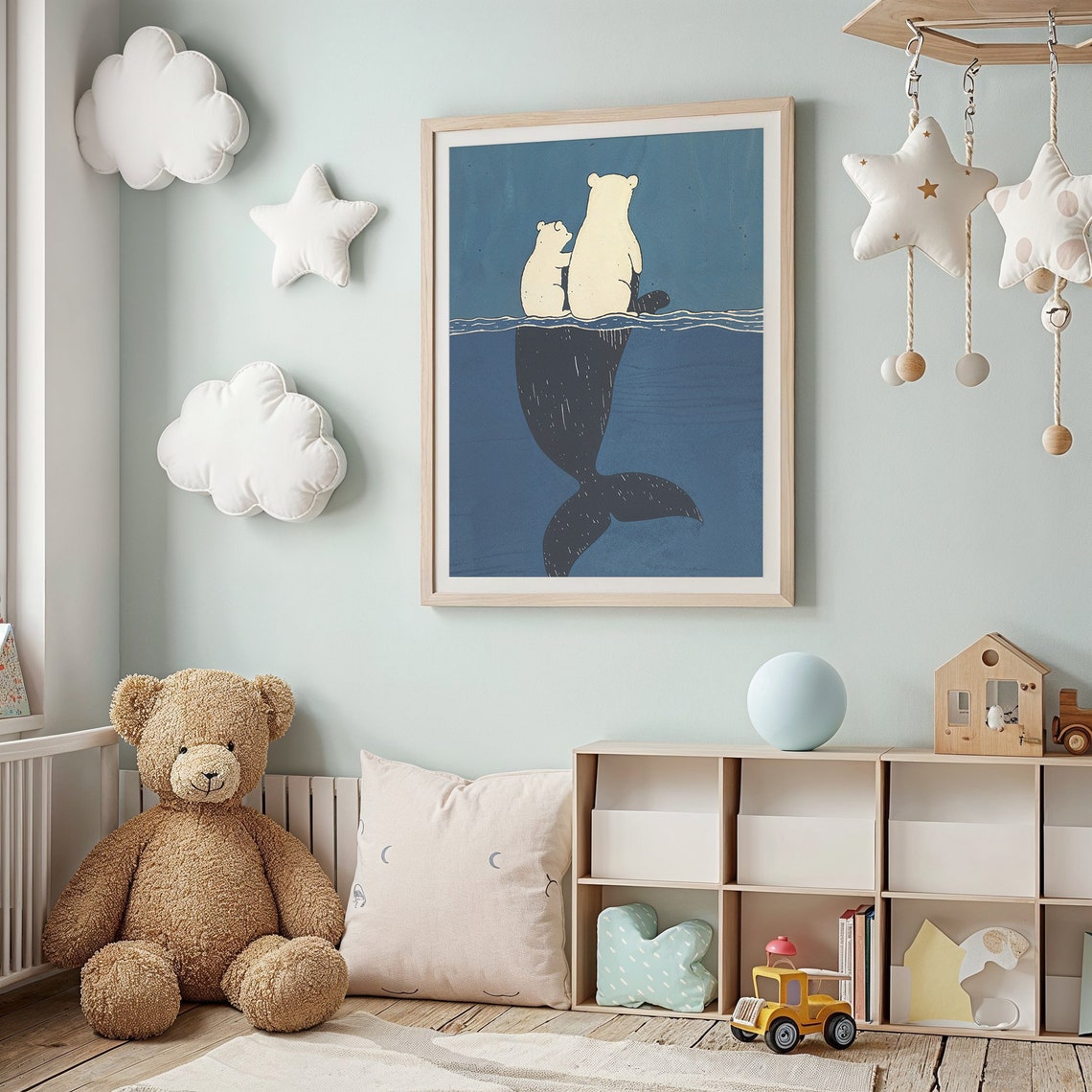 Polar Bears Riding Whale Back Deep Blue Ocean Friends Kids Poster - Image 3