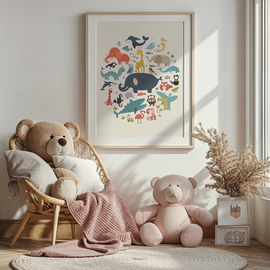Safari Animals Collage Elephant Giraffe Whale Colorful Kids Art Print - Image 4