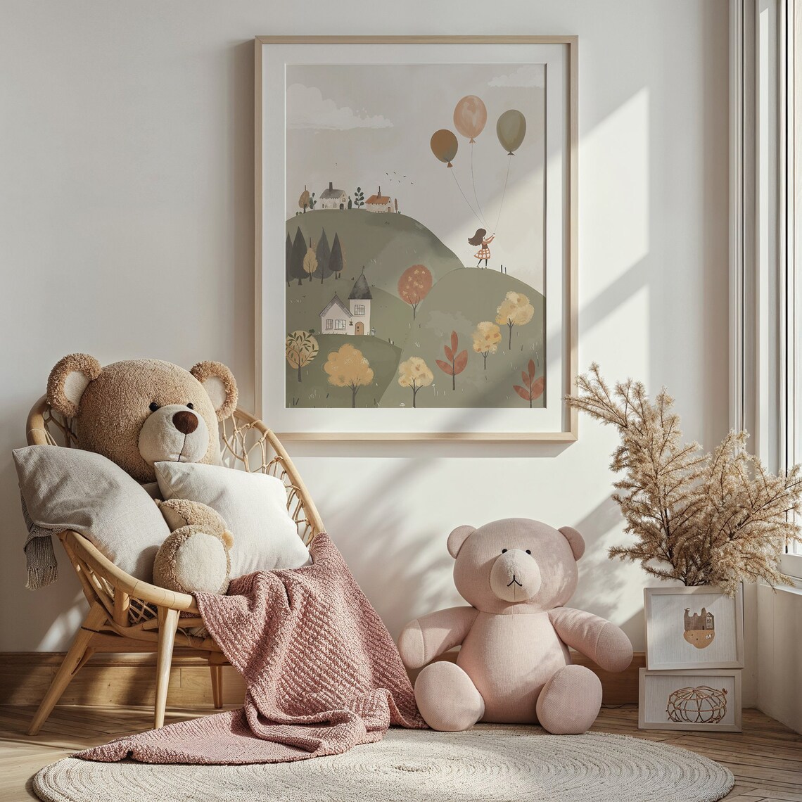 Girl With Balloons Autumn Hills Cottages Kids Room Wall Art Poster - Image 4