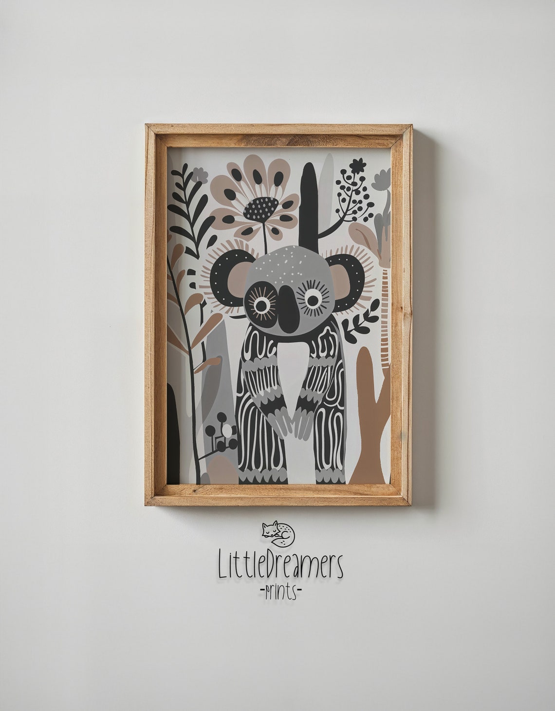 Monochrome Koala Folk Art Nursery Poster Black White Botanical Print - Image 6
