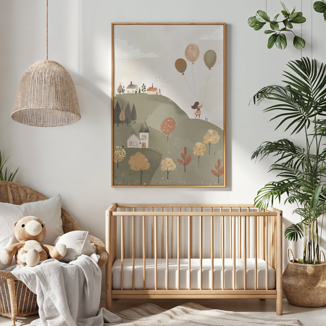 Girl With Balloons Autumn Hills Cottages Kids Room Wall Art Poster - Image 3