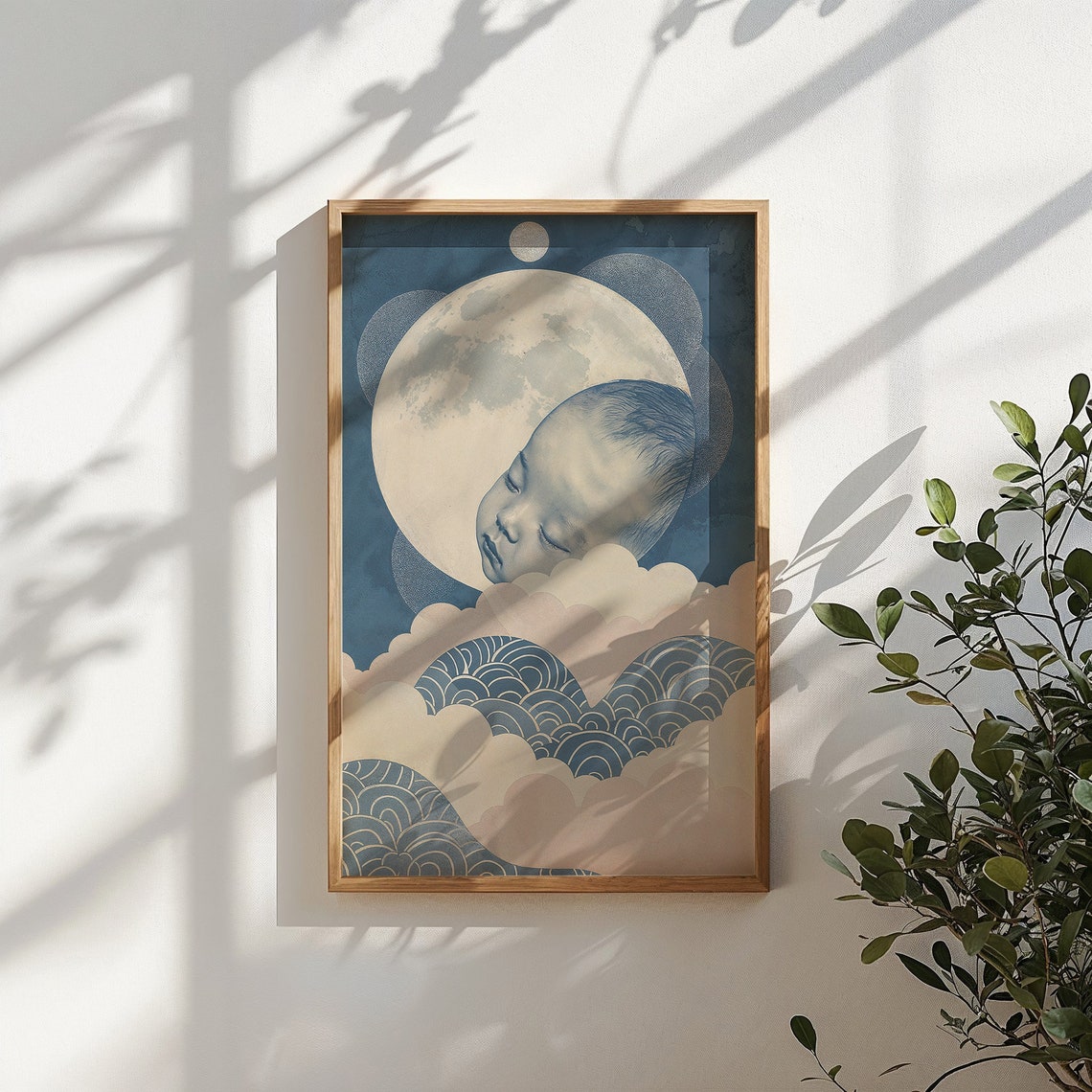 Sleeping Baby On Full Moon Over Clouds And Waves Celestial Art Poster - Image 5