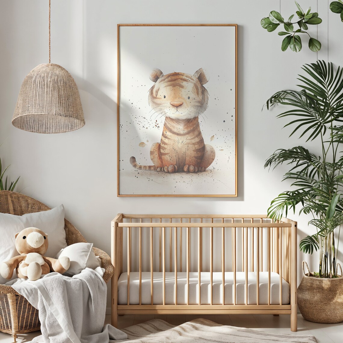 Baby Tiger Cub Watercolor Sitting Neutral Nursery Jungle Animal Poster - Image 4