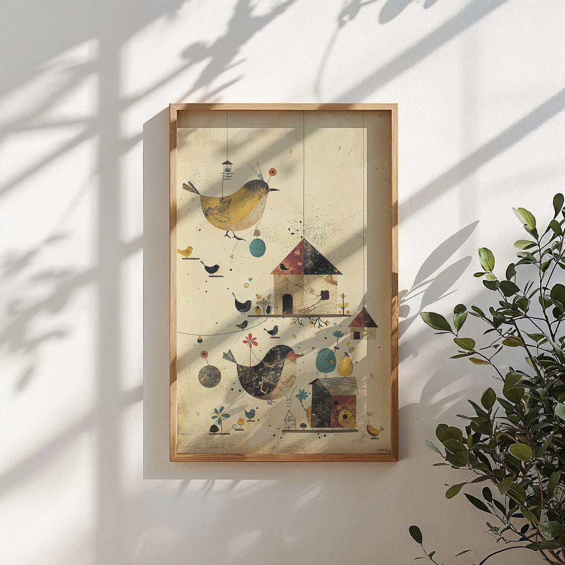 Whimsical Birds Birdhouses Vintage Collage Garden Nursery Poster - Image 6