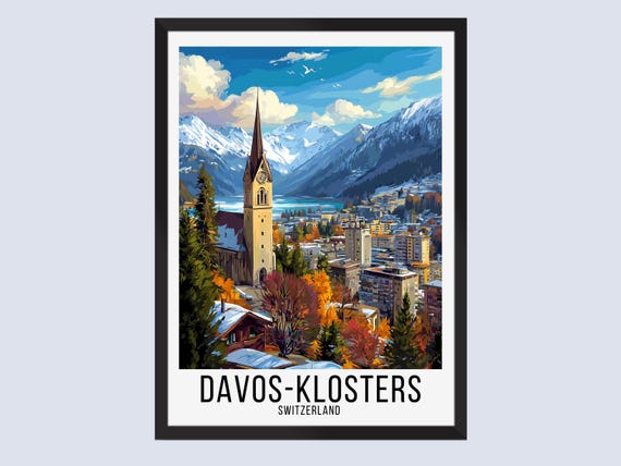 Davosklosters Travel Poster Switzerland Print Wall Art Ski Resort Decor