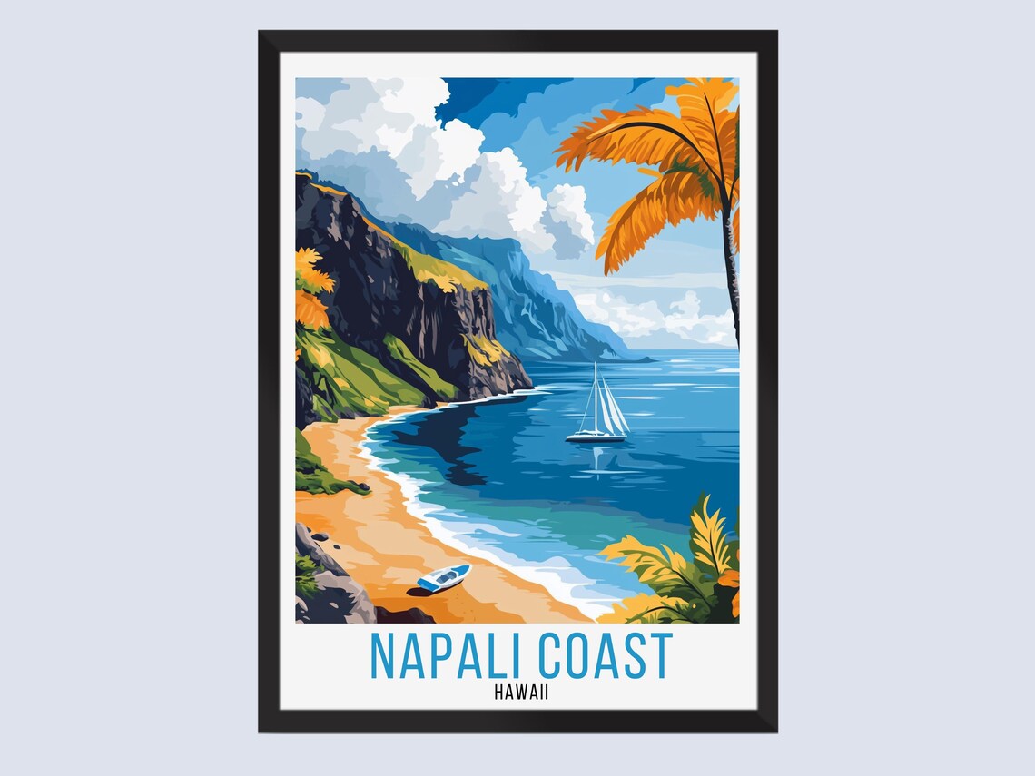 Napali Coast Hawaii Vintage Travel Art Tropical Beach Poster