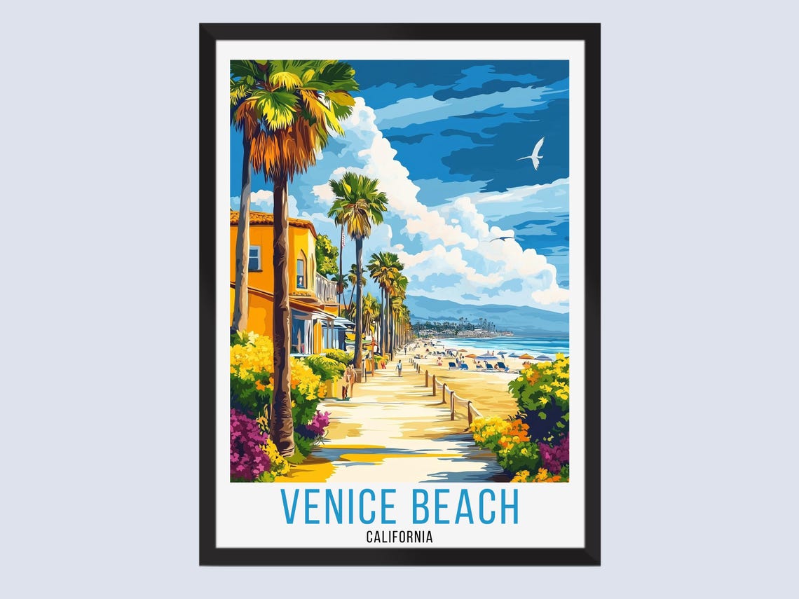 Venice Beach California Boardwalk Palms Ocean Breeze Travel Poster