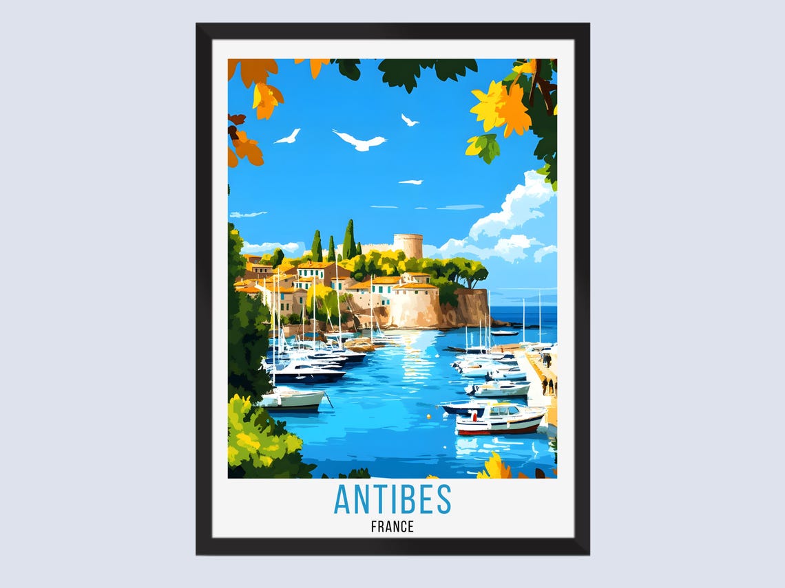Antibes France Marina Old Town Harbor Sailboats Travel Poster