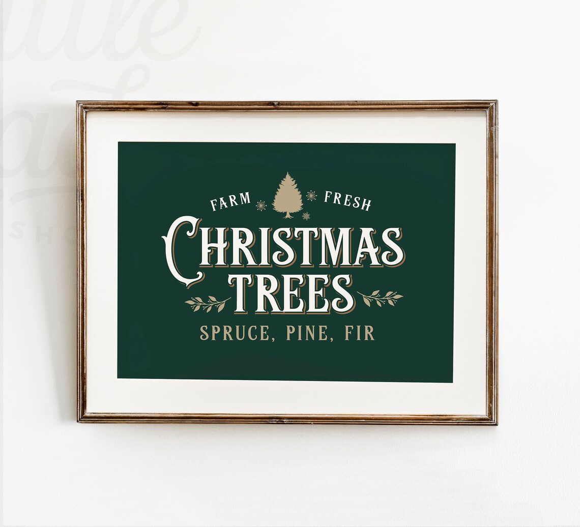 Fresh Cut Trees Christmas Print, Vintage Holiday Decor
