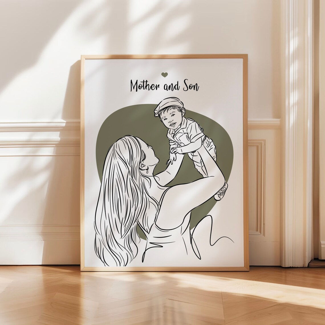Mother and Son Joyful Lift Custom Line Art Mothers Day Poster
