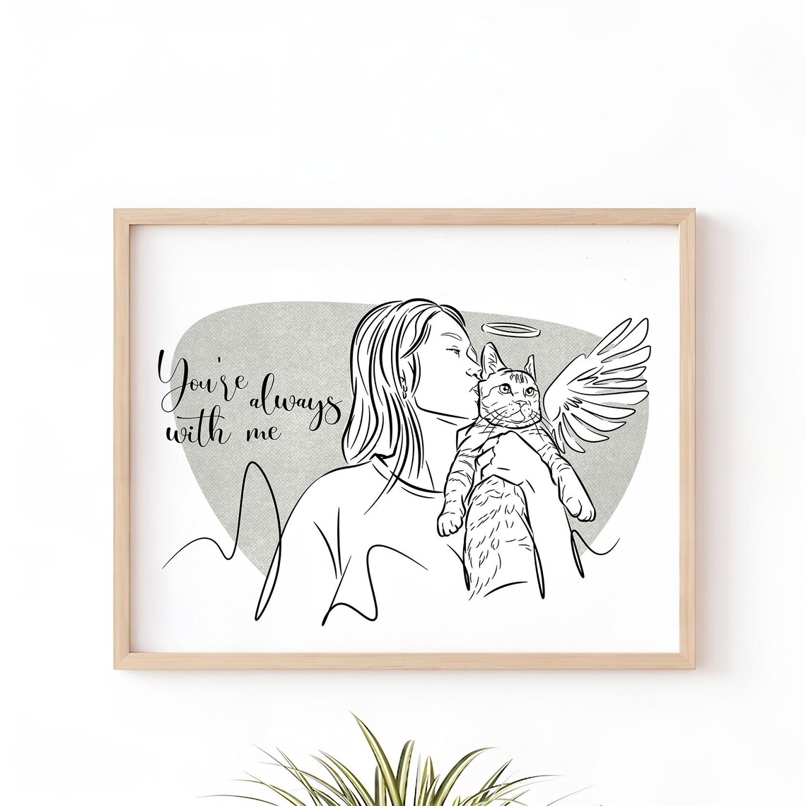 Youre Always With Me Cat Angel Memorial Line Art Pet Loss Poster