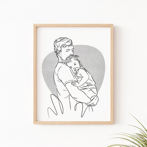Custom Father Portrait Line Art Family Drawing Fathers Day Gift Anniversary Dad Birthday Present Unique Stepdad Grandparent Artwork