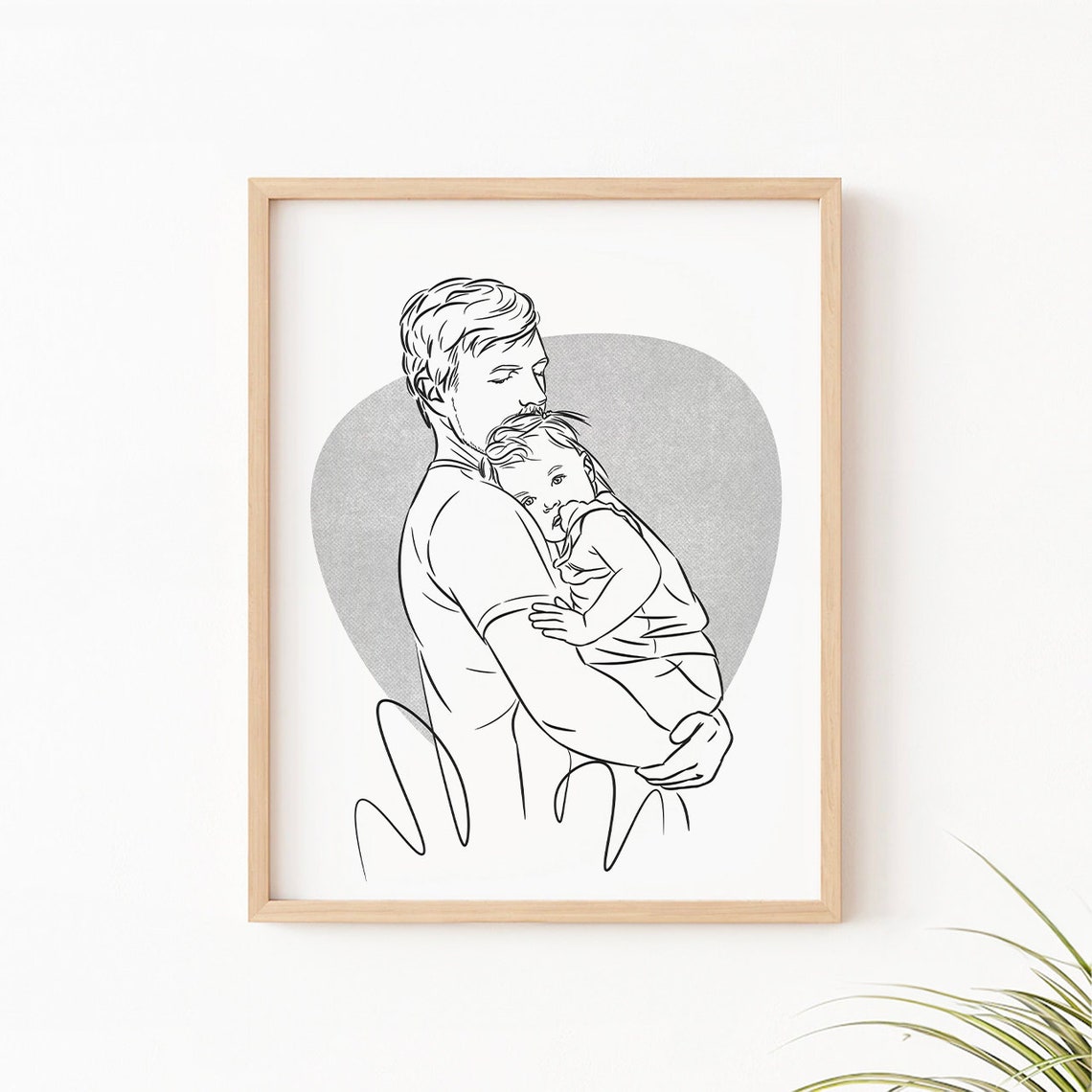 Dad Holding Daughter Line Art Fatherhood Custom Portrait Poster