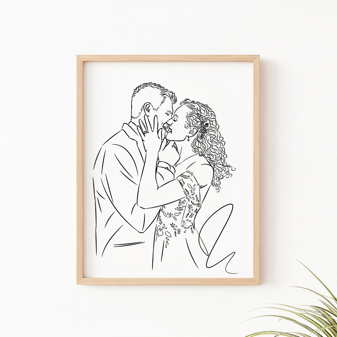 Custom Couple Line Art Drawing Personalized Romantic Gift Unique Wedding Keepsake Anniversary Artwork Soulmate Portrait For Lovers